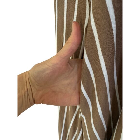 Caato Tan White Striped V-Neck High-Low Maxi Dress w/Pockets Size 22/24W 3X Plus - Picture 3 of 9
